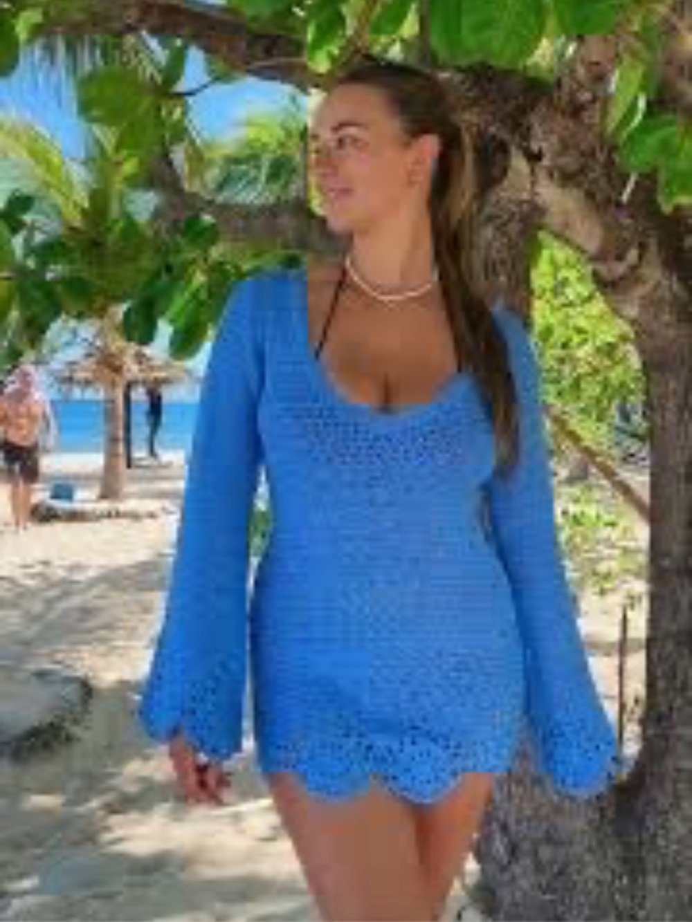 Beginning Boutique Lt Blue Crochet Long Sleeve Mini Dress US Size 2
